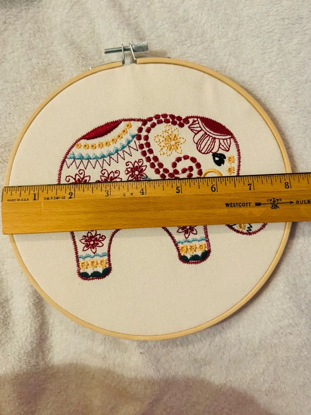 Hand-Embroidered Decorative Elephant Wall Hoop